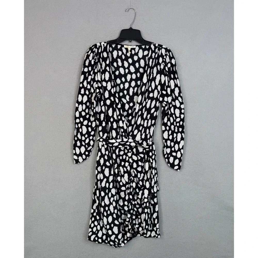 Maje Dress Womens 3 Black White Animal Print Long Sleeve Wrap Mini Parisian Chic